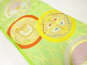 アンティーク　丸文に花蝶模様織出し袋帯（材料）